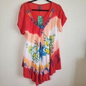 Sunflower Floral Bright Swim Cover Up Bathing Suite Tye Dye Summer Vacation  Goo